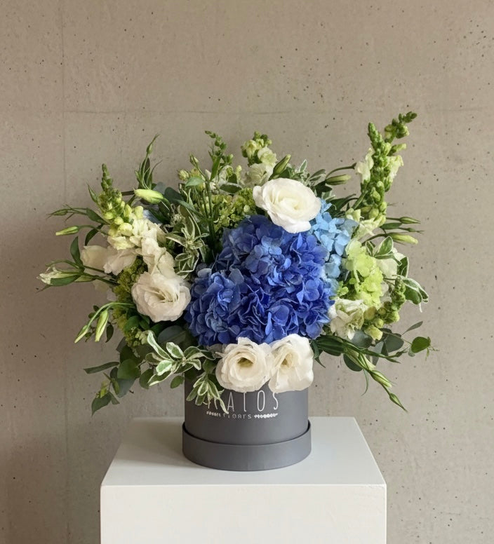 Box Gris Mediano Hortensia azul
