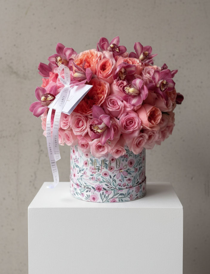 Box Flores Grande Rosa Inglesa y Cymbadium
