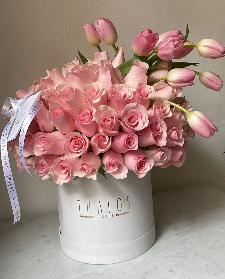 Box Blanco Grande Rosas y tulipanes