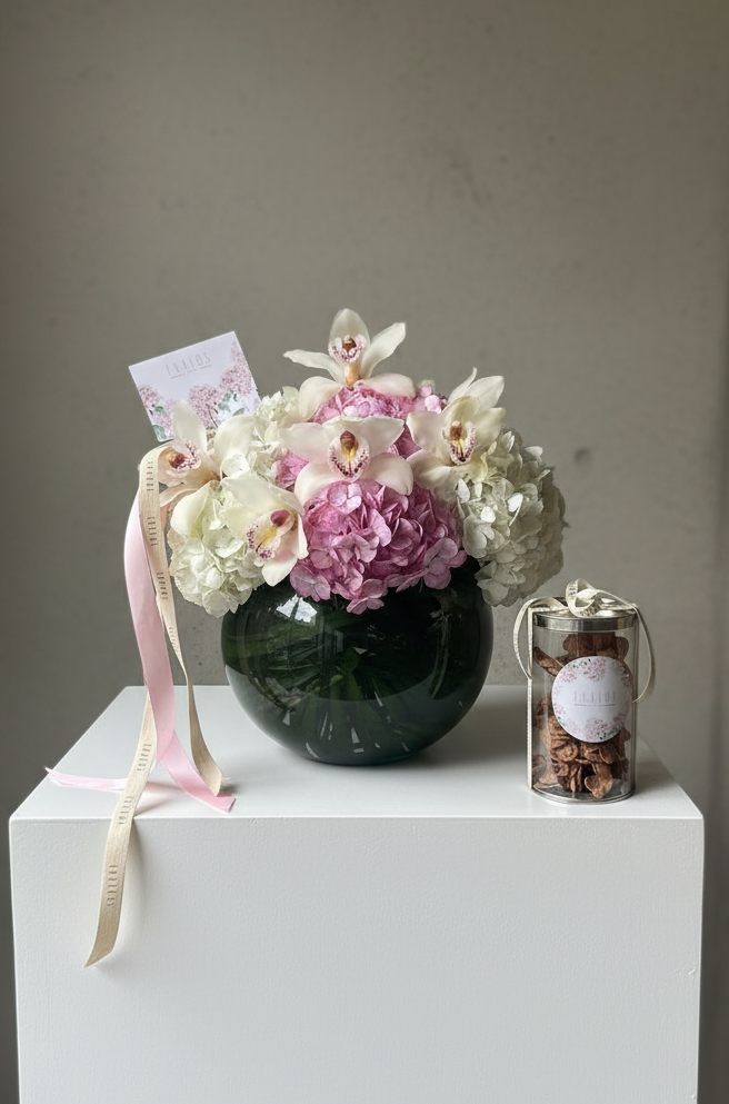 Pecera Hortensias y Cymbadium