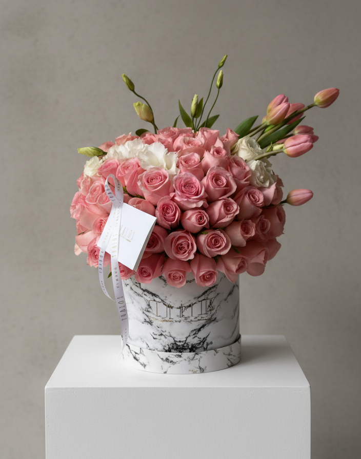 Box Mármol Blanco Grande Caricia y tulipan