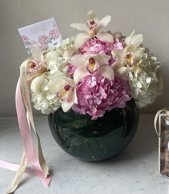 Pecera Hortensias y Cymbadium