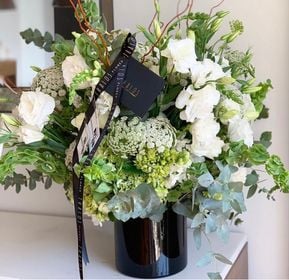 Florero de Vidrio Negro Mix Blanco y Verde