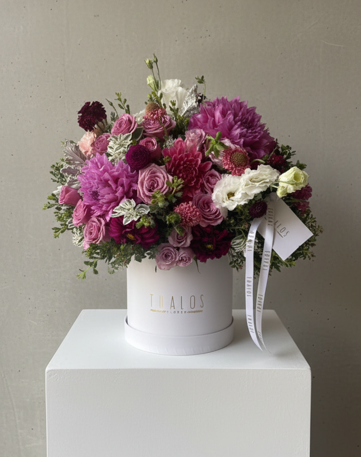 Box Blanco Grande Dahlias Rosas