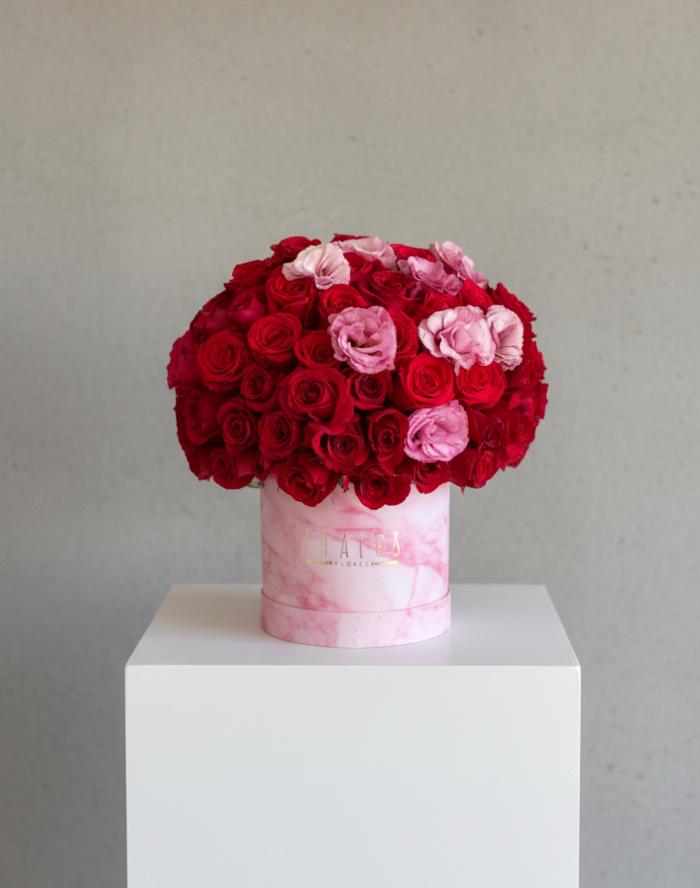 Box Mármol Rosa Grande Rosas Rojas