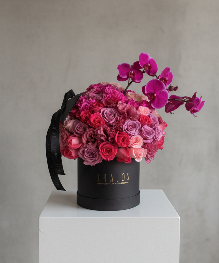 Box Negro Grande Mix rosas con orquídea