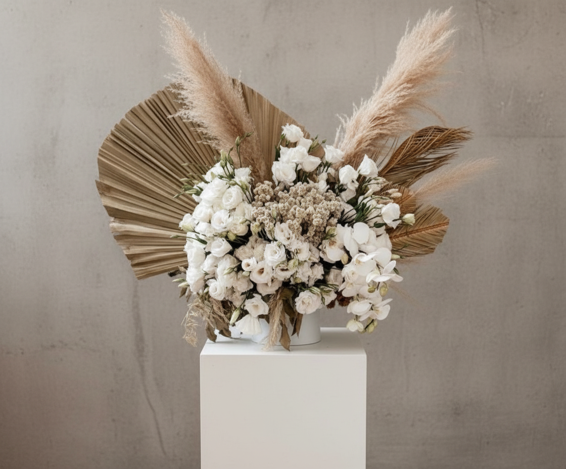 Mix blanco Jumbo con follajes secos