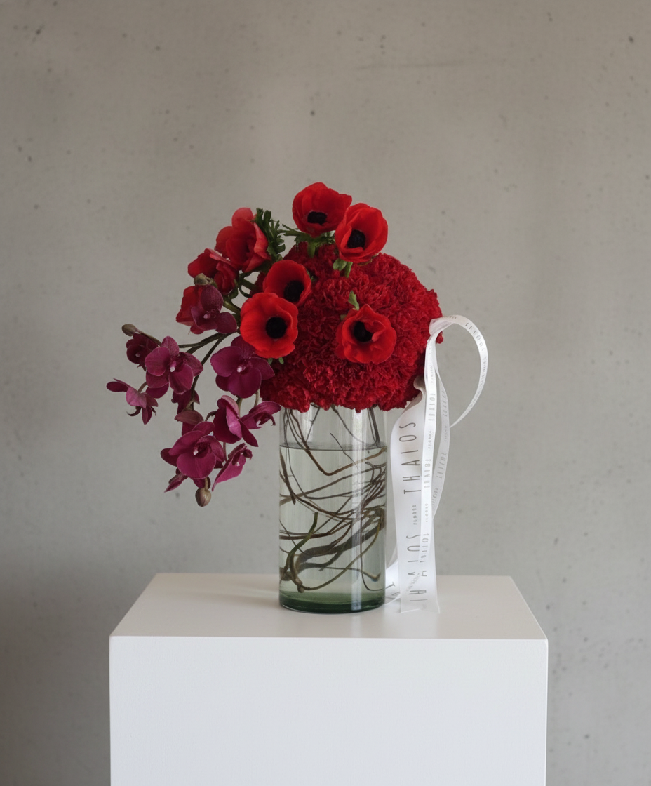 Esfera Clavel rojo con orquídeas
