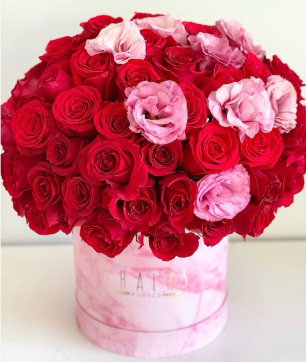 Box Mármol Rosa Grande Rosas Rojas