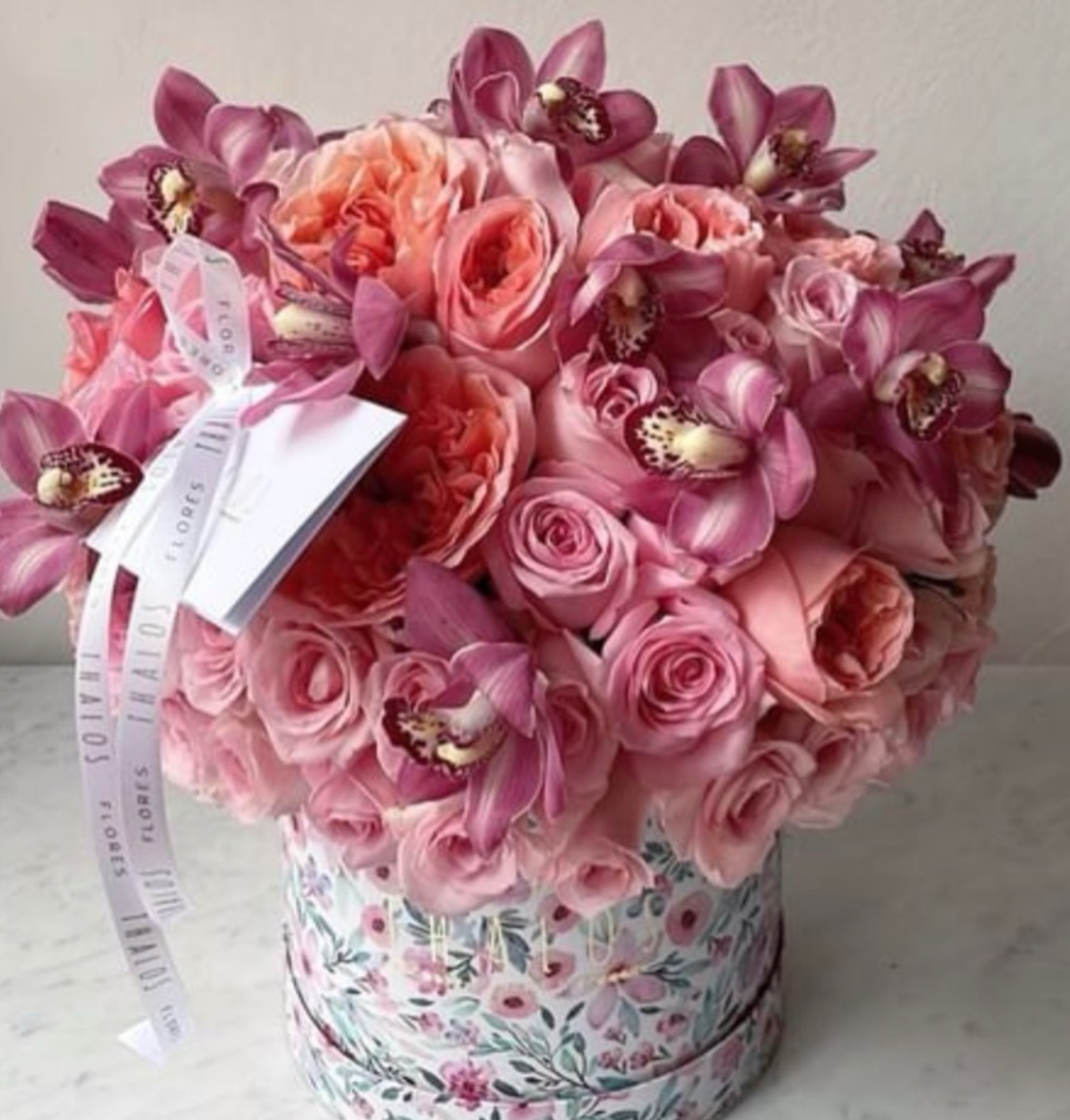 Box Flores Grande Rosa Inglesa y Cymbadium