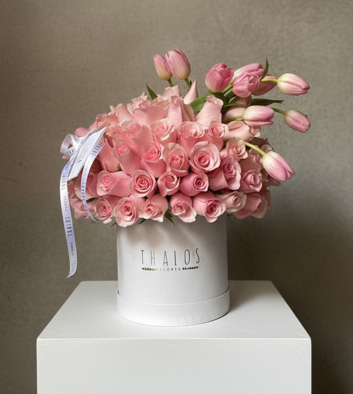Box Blanco Grande Rosas y tulipanes